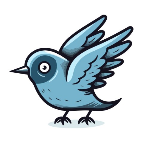 Cute cartoon blue bird. Vector illustration isolated on white ba