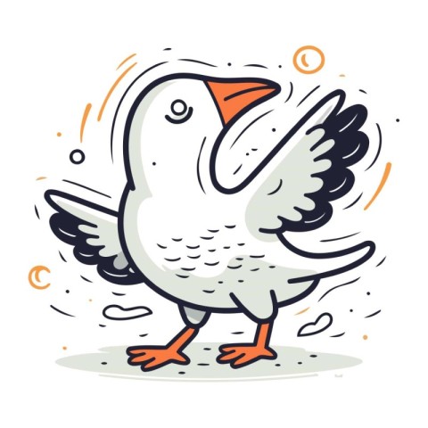 Cute cartoon doodle flying seagull. Vector illustration.