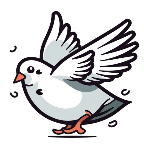 Pigeon flying isolated on white background. Vector cartoon illus