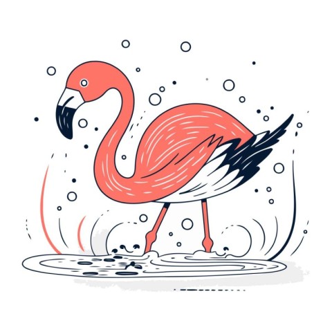 Flamingo on a white background. Vector illustration in doodle st