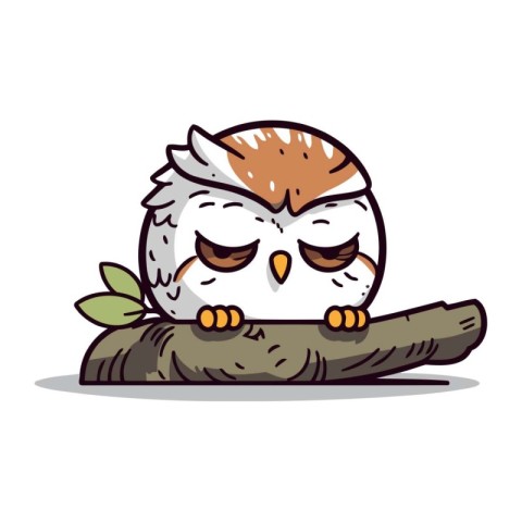 Cute owl sitting on a branch. Vector illustration isolated on wh