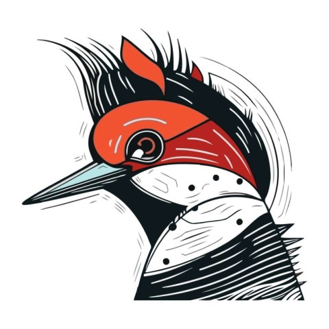 Vector illustration of a woodpecker head isolated on white backg