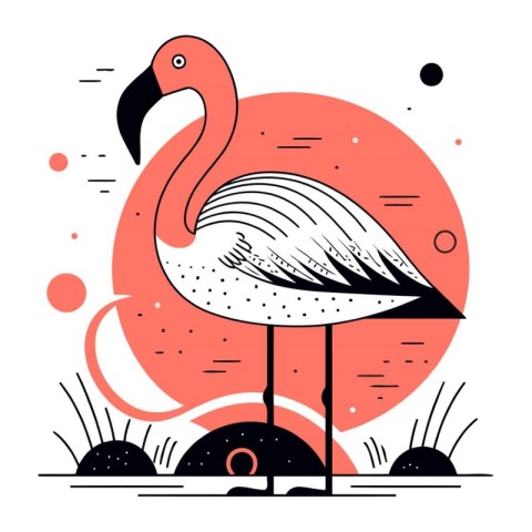 Flamingo flat illustration. Flamingo on a background of geometri