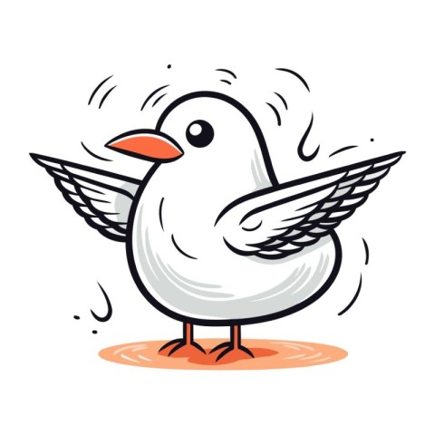 Vector illustration of a cute cartoon flying seagull. Isolated o