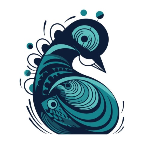 Peacock. Hand drawn vector illustration isolated on white backgr