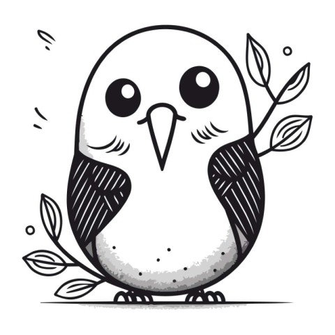 Cute cartoon bird with leaves. Vector illustration for your desi