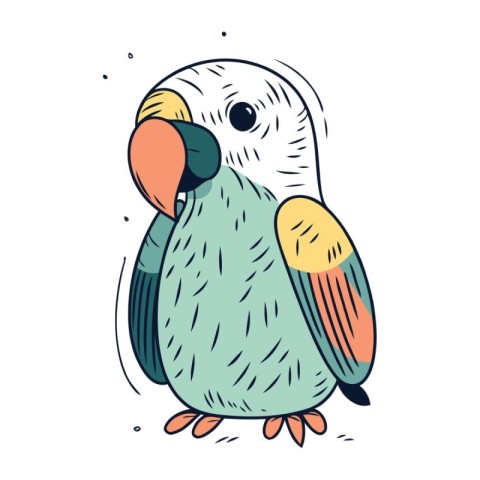 Cute parrot. Hand drawn vector illustration in cartoon style.