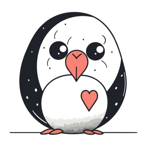 Cute penguin with heart in its beak. Vector illustration.