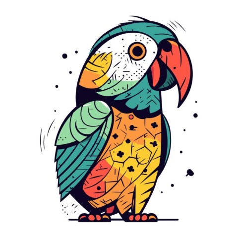 Colorful parrot isolated on white background. Hand drawn vector