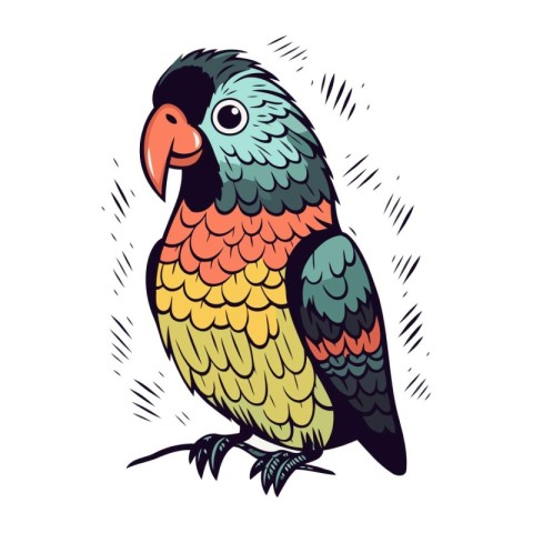 Colorful parrot isolated on white background. Hand drawn vector