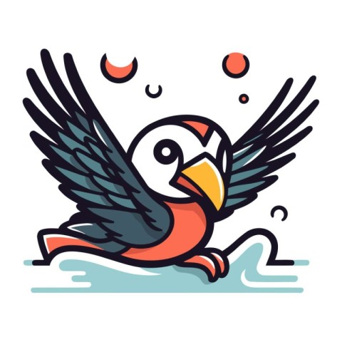 Cute cartoon parrot flying in the sky. Vector illustration.