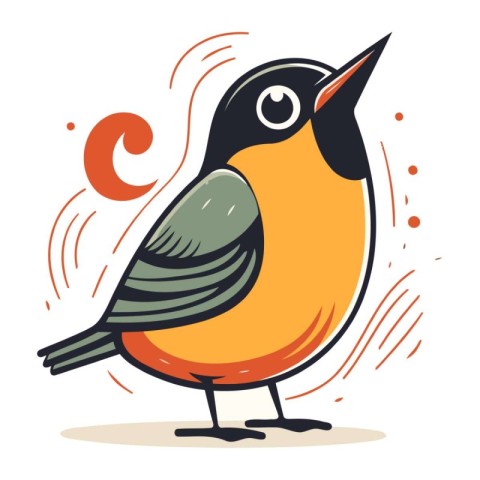 Colorful vector illustration with cute bird on white background.