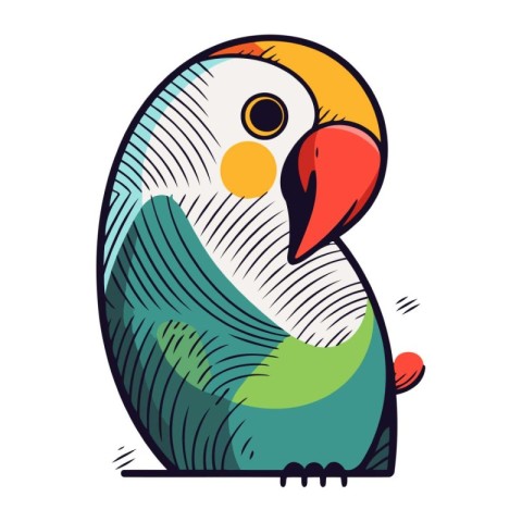 Cute parrot isolated on white background. Hand drawn vector illu