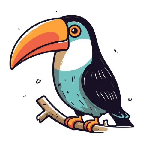 Cute cartoon toucan bird on a branch. Vector illustration.