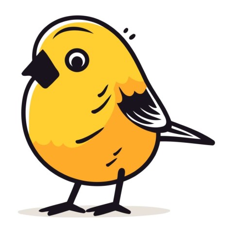 Cute cartoon yellow bird isolated on white background. Vector il