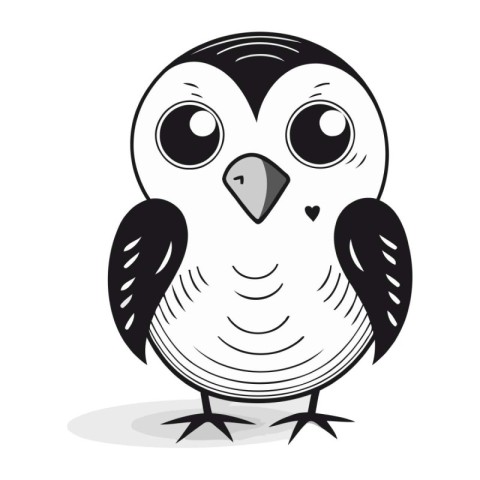 Cute owl. Black and white vector illustration isolated on white