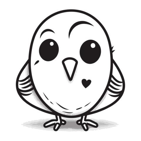 Cute cartoon black and white kawaii bird. Vector illustration.