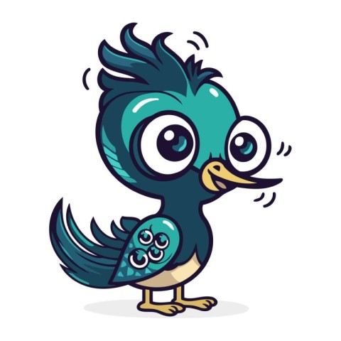 Cute cartoon blue bird character. Vector illustration isolated o