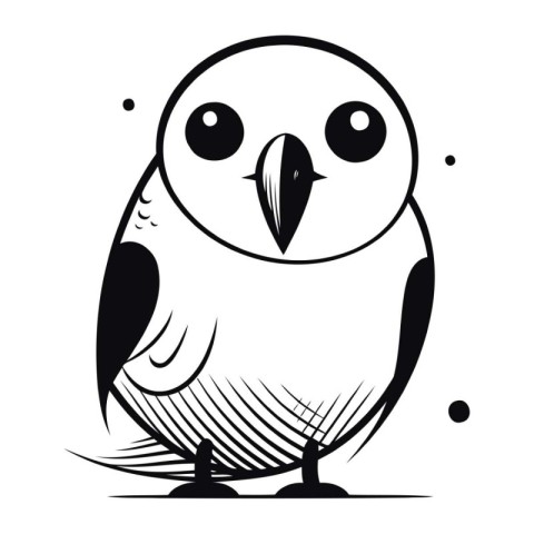 Black and white vector illustration of a cute cartoon owl isolat