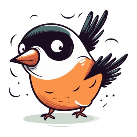 Funny cartoon bullfinch on white background. Vector illustration