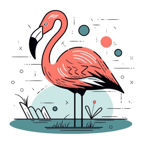 Flamingo. Vector illustration in flat style. Isolated on white b