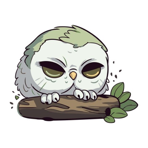 Illustration of a Cute Gray Owl Sleeping on a Log.