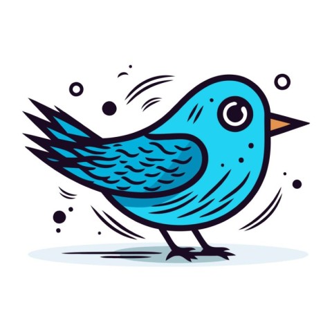 Vector illustration of a blue bird. Cute doodle style.