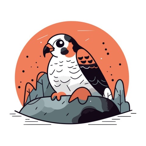 Vector illustration of a cute bird sitting on a rock in the fore