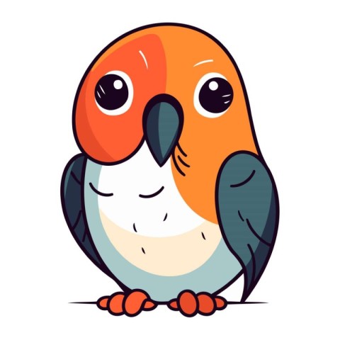 Cute little cartoon parrot isolated on white background. Vector