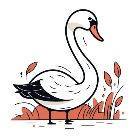 Vector illustration of a swan on a background of autumn leaves.