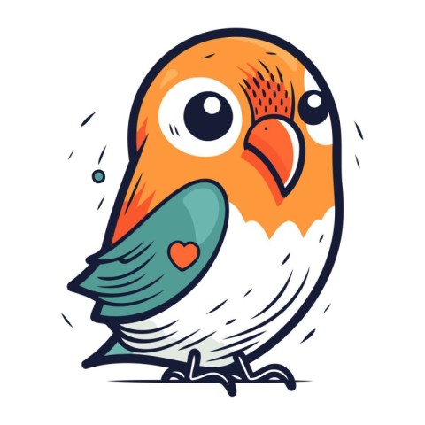 Cute cartoon bird with heart on its beak. Vector illustration.