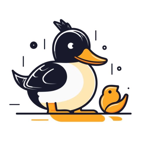 Duck and duckling. Vector illustration in flat linear style.