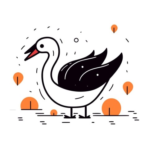 Vector illustration of a goose on the background of autumn leave