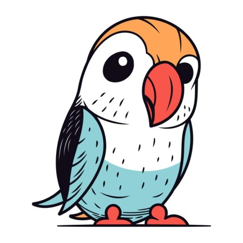 Cute cartoon parrot. Vector illustration. Isolated on white back