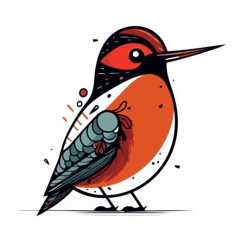 Hand drawn vector illustration of a red backed woodpecker.