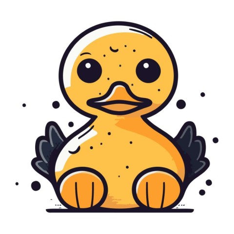 Cute yellow duckling sitting on a white background. Vector illus