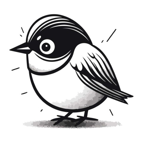 Black and white illustration of a cute little bird. Vector image