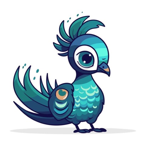 Cute cartoon peacock. Vector illustration isolated on white back