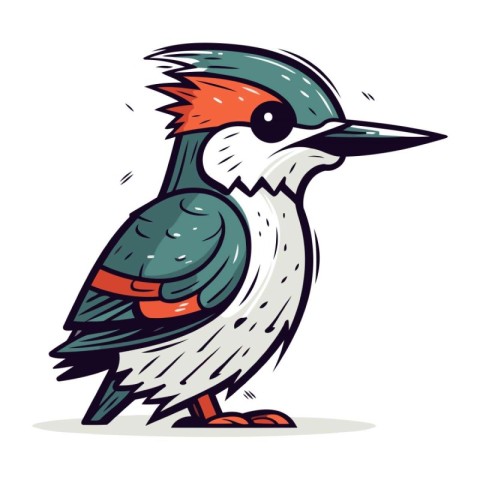 Cute cartoon woodpecker bird. Vector illustration isolated on wh