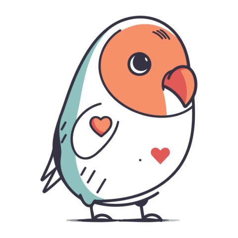 Cute little bird with hearts. Vector illustration in cartoon sty