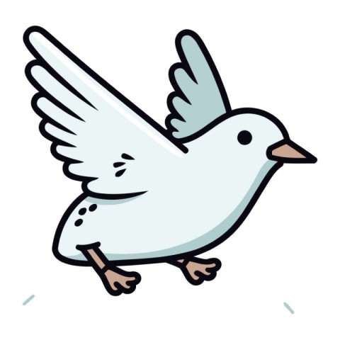 Vector illustration of a flying white dove isolated on a white b