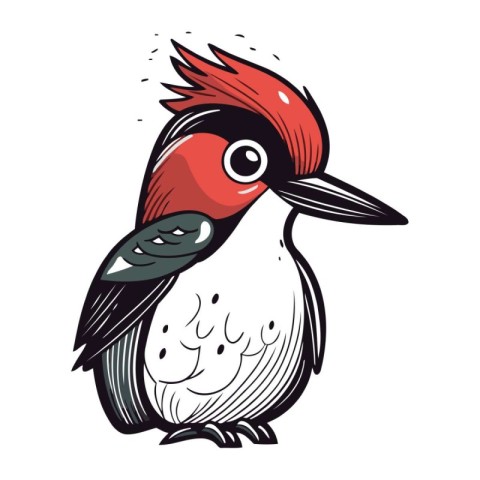 Cute Woodpecker bird isolated on white background. Vector illust