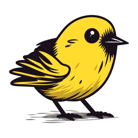 Vector illustration of a cute little yellow bird on a white back