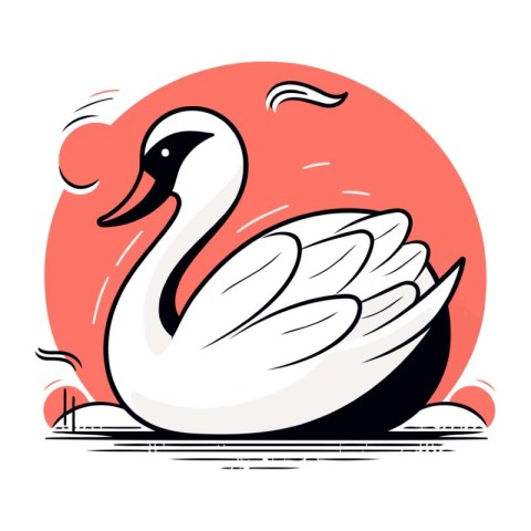 White swan on a red background. Vector illustration in flat styl