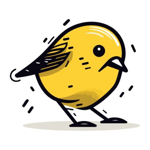 Cartoon little yellow bird on white background. Vector illustrat