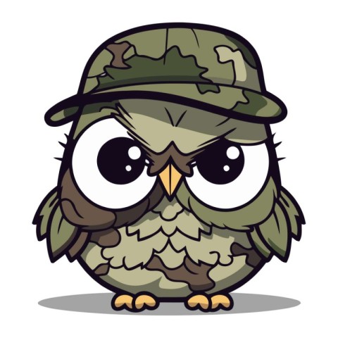 Owl in Army Hat Cartoon Mascot Character Vector Illustration