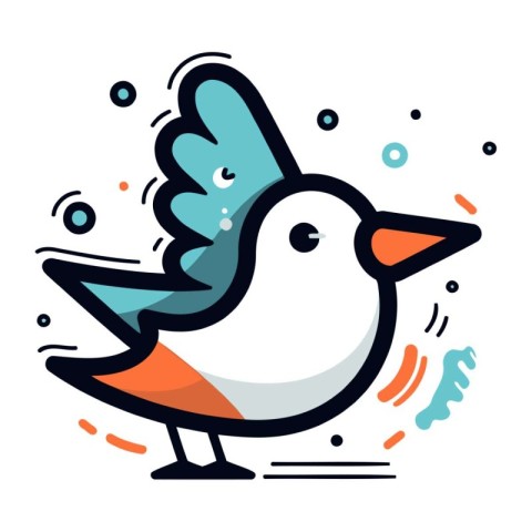 Vector illustration of cute little bird in flat style on white b