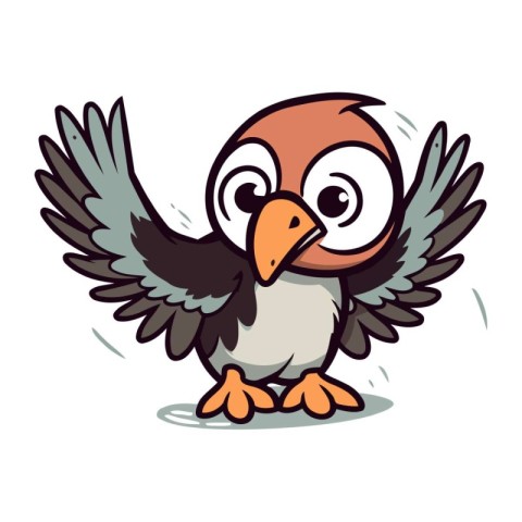 Cute cartoon owl with wings. Vector illustration isolated on whi