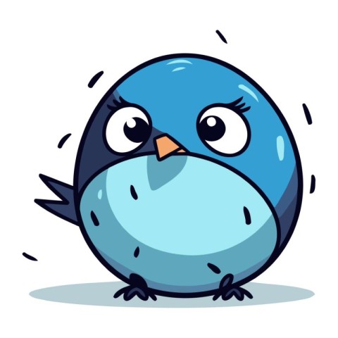 Cute cartoon blue bird. Vector illustration isolated on white ba