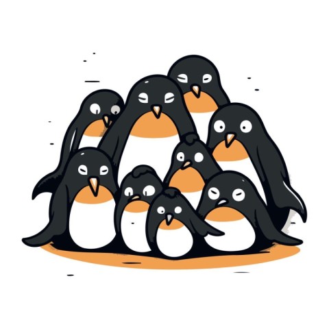 Cute penguins. Vector illustration of a group of penguins.